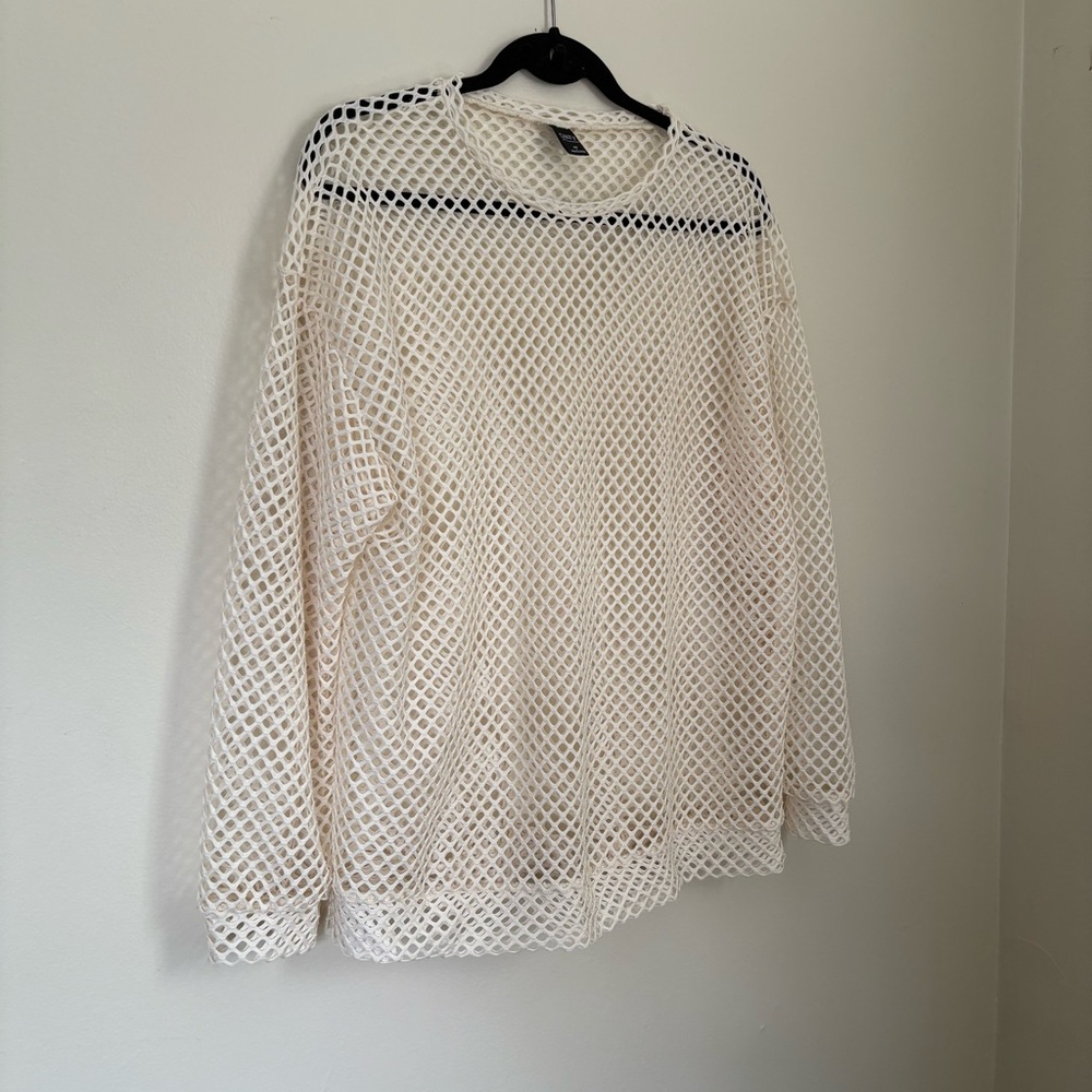 Dazy | Cream Mesh Long Sleeve Top | Size Large - Picture 3 of 10